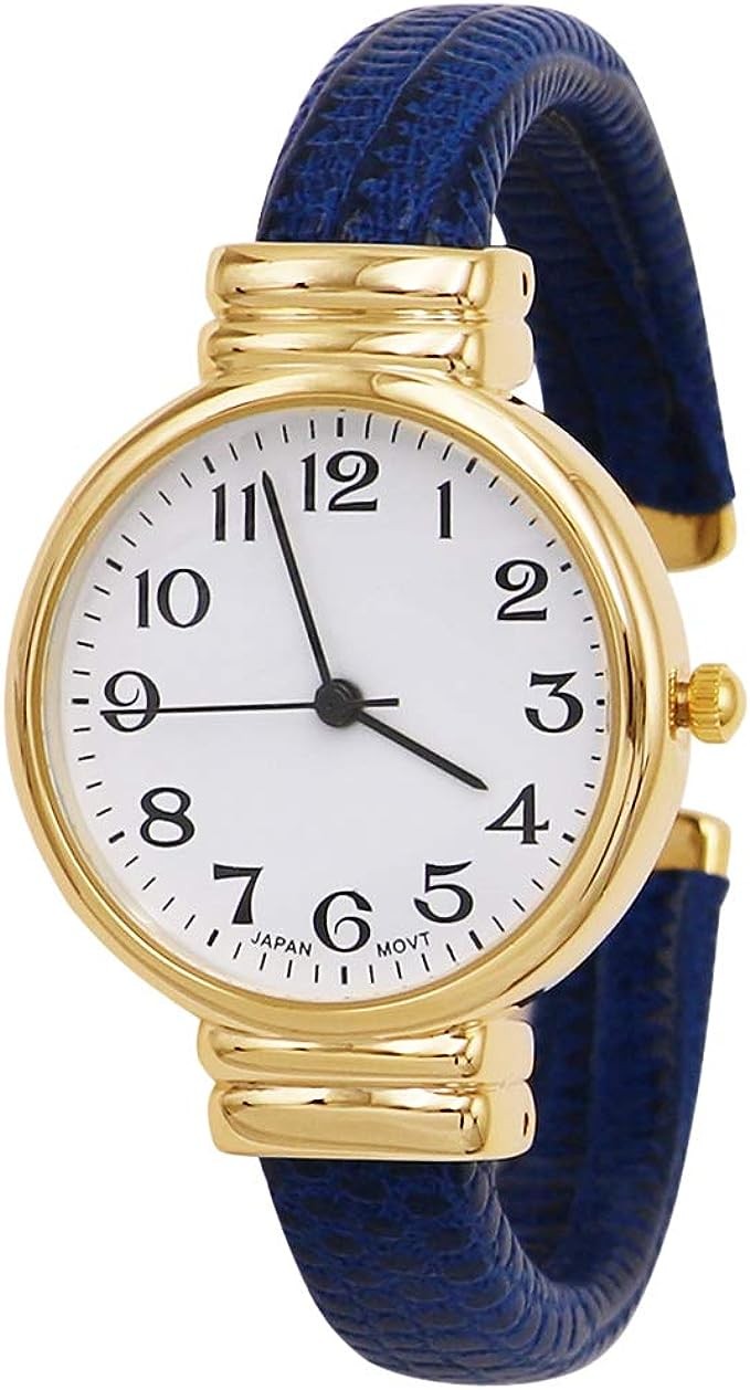 Rosemarie & Jubalee Women's Casual Round Face Vegan Snakeskin Leather Cuff Bracelet Watch, 2.25