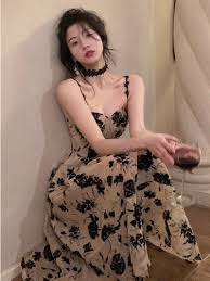 Jielur 2023 Summer Floral Strap Midi Dress Women Sleeveless Elegant Vintage Dress Evening Party One Piece Dress Korean Fashion