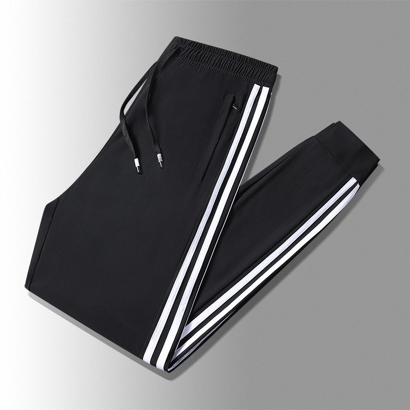 Three-bar summer ice silk trousers men's ultra-thin elastic quick-drying sports and leisure trousers loose plus fat plus size