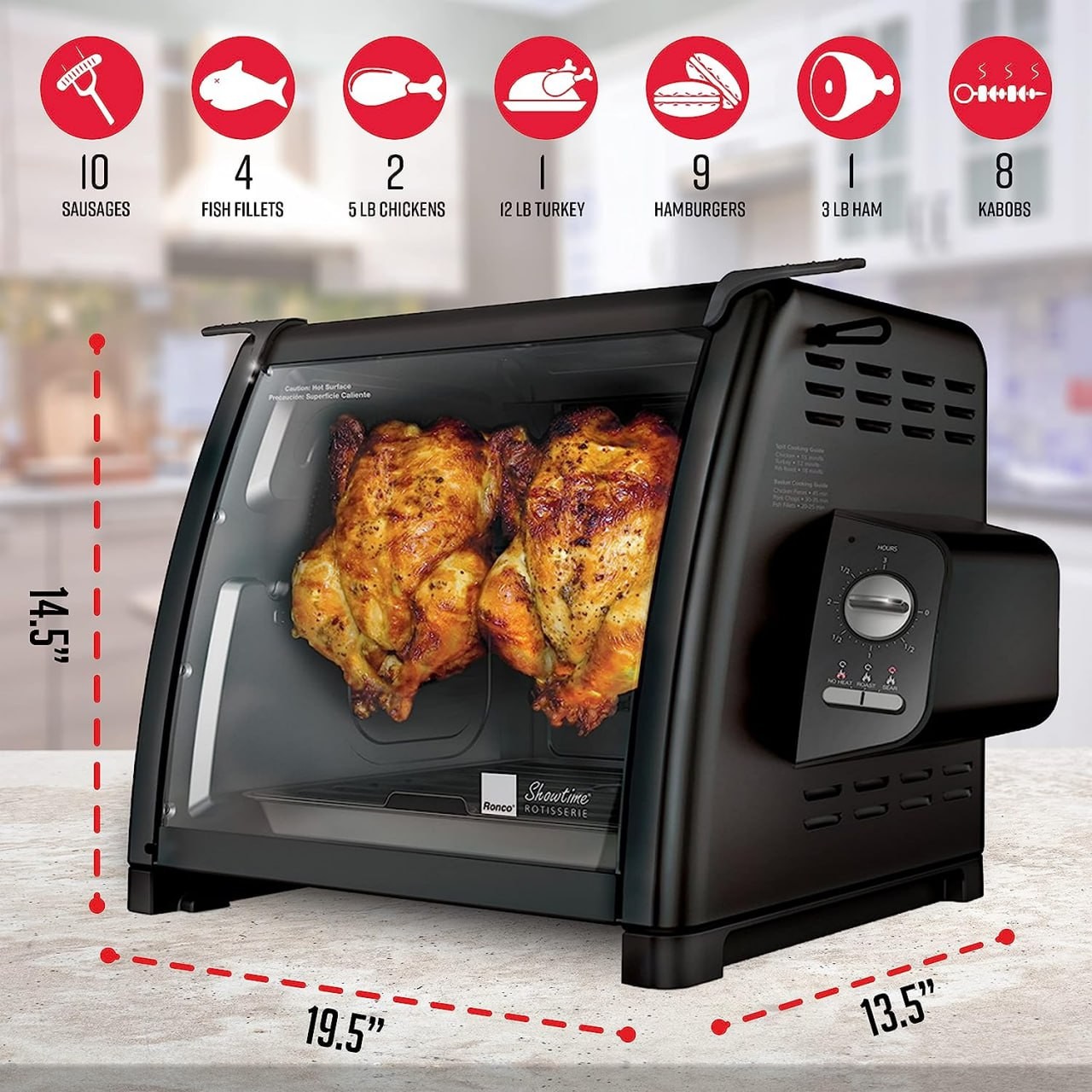 Ronco ST5500SBLK Series Rotisserie Oven, Countertop Rotisserie Oven, 3 Cooking Functions Rotisserie, Sear and No Heat Rotation, 15-Pound Capacity, Black