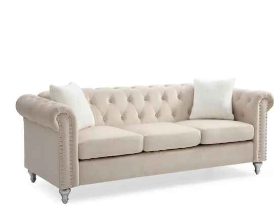Glory Furniture Raisa Velvet Sofa in Beige