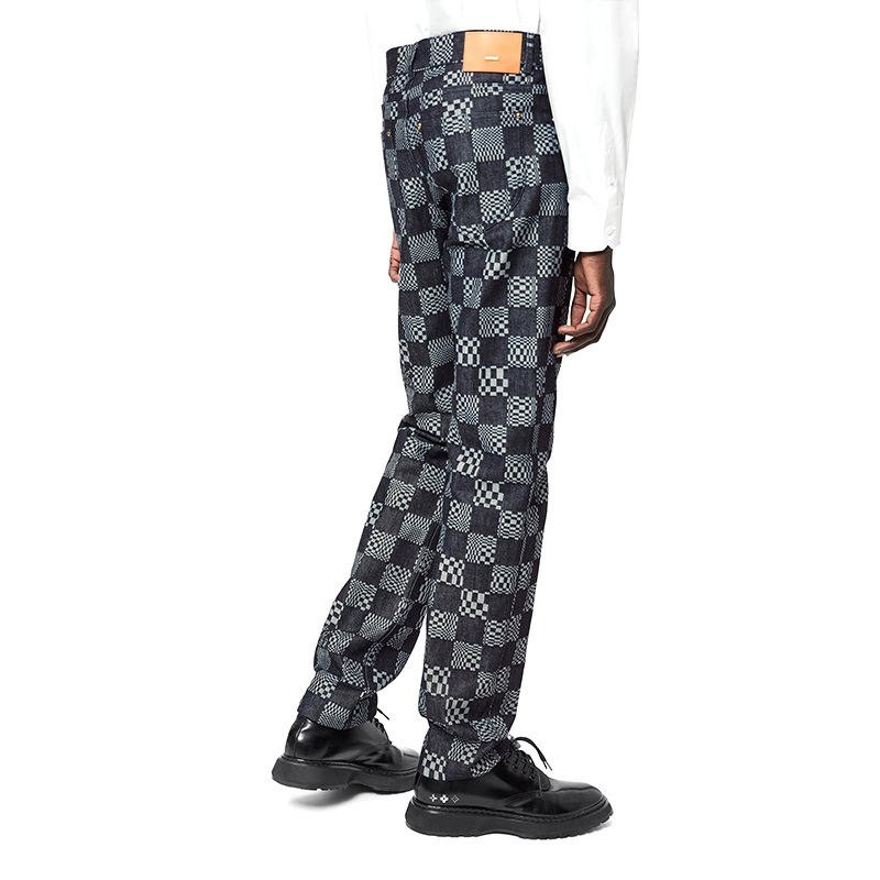 Louis VuittonLouis Vuitton new men's clothing LV DISTORTED DAMIER checkerboard cotton jeans 1A8X7R