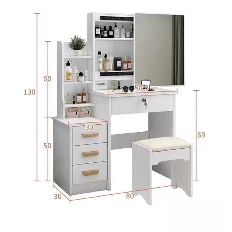NTmart Simple Modern Dresser Household Dressing Table Density Board Makeup Table Mirror Drawer