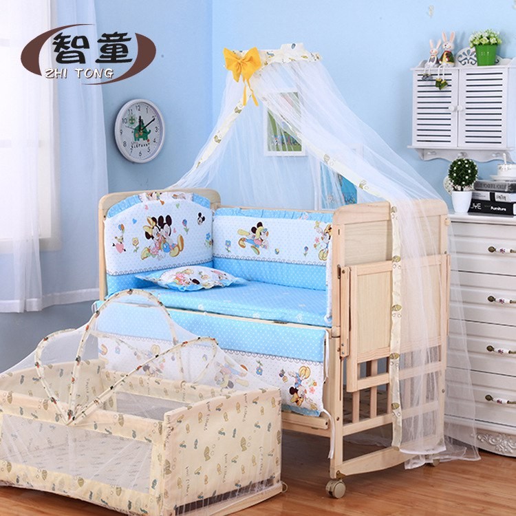 foreign trade new baby bed solid wood paintless children's bed baby cradle bed diaper table nap bed baby bed wholesale