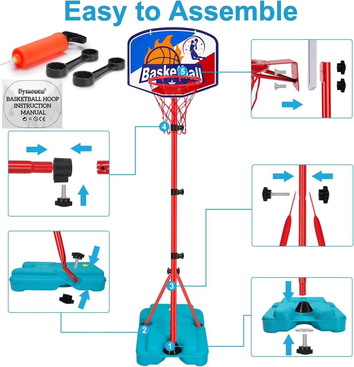 Basketball Hoop for Kids Toddler, Portable and Adjustable Height 2.9FT-6.2FT Mini Hoops for Indoor Goals Outdoor Gifts with 2 Balls Girl Boy Age 3 4 5 6 Year Old Yard Backyar