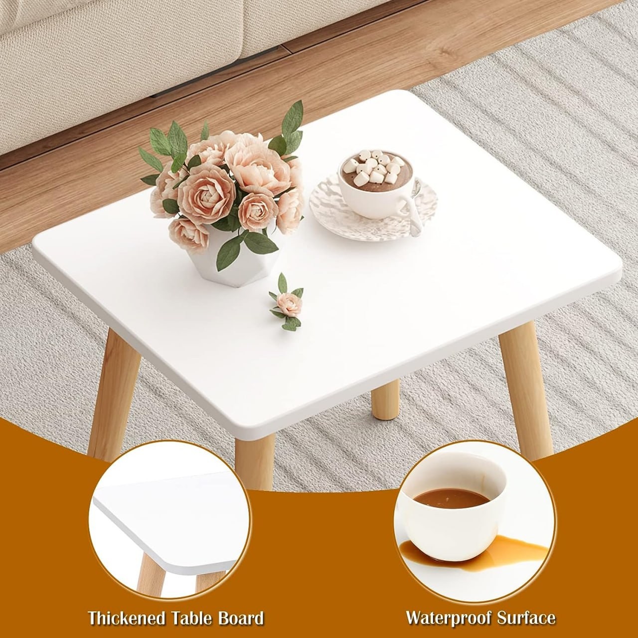 Fixwal Side Table Small End Table Accent Table Living Room Bedroom Balcony Office, Modern White Side Table Bedside Table Home Decor No-Tool Assembly