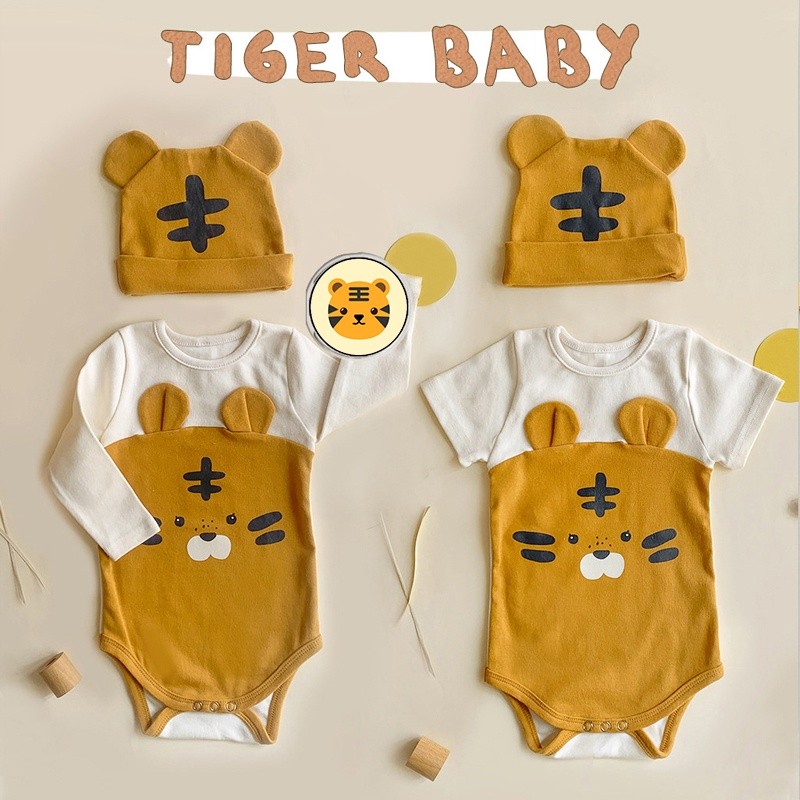 Baby Romper 0 12 18 Months Baby Boy Girl Tiger Romper With Bonnet Set Newborn Baby Boy Clothes Short Sleeves