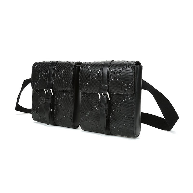 GUCCI Gucci Men's Leather Chest Bag Messenger Bag Waist Bag 631339 1W3CN 1000-Black GG Print Embossed