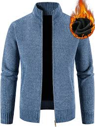 New Autumn Winter Sweaters Men Fleece Cardigan Warm Knitted Sweatercoat Mens Solid Stand Collar Zipper Slim Knitwear Coat