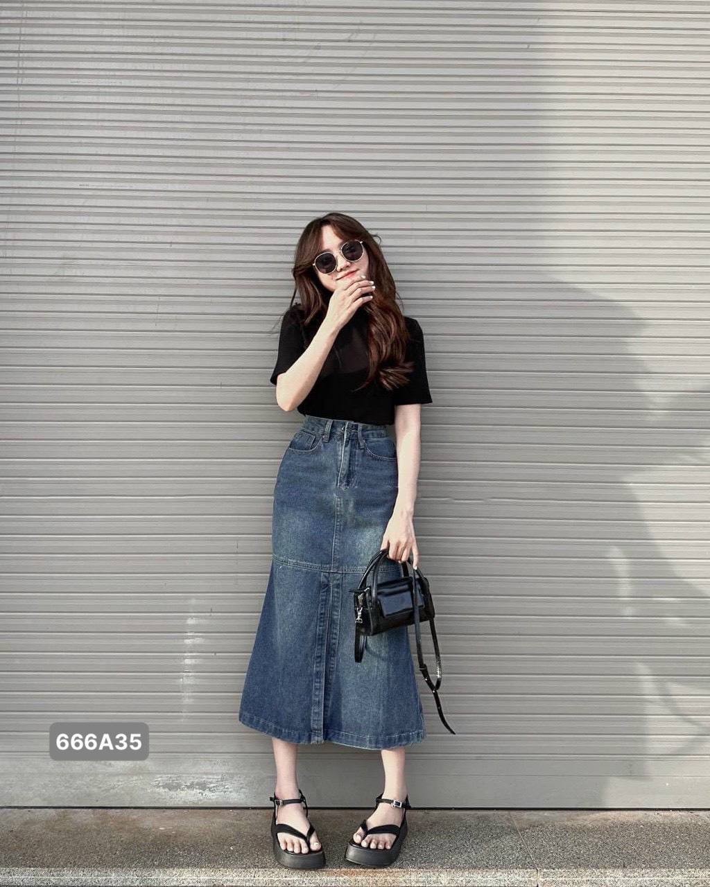 Women's skirt with beautiful, blue jeans