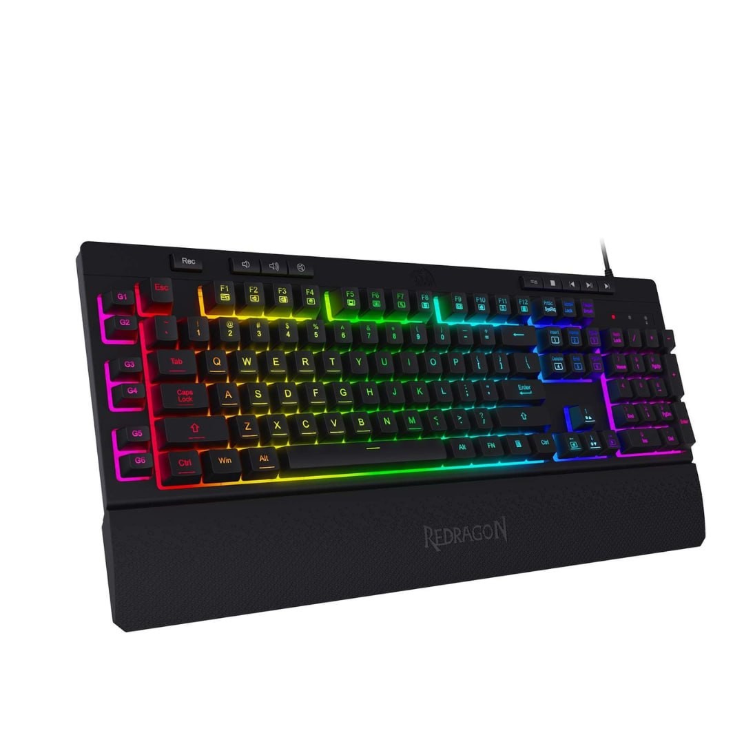 Redragon K512 Shiva RGB Backlit Membrane Gaming Keyboard with Multimedia Keys, Linear Mechanical-Feel Switch, 6 Extra On-Board Macro Keys, Dedicated Media Control, Detachable Wrist Rest