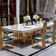 Luxury White Marble Dining Table And Chair Combination Rectangular Kitchen Tables Italian Type Large Concise Modern Furniture