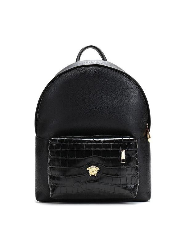 Versace Versace Men's Fabric and Leather Backpack DFZ5350 DGOVV3 D41OH-Black