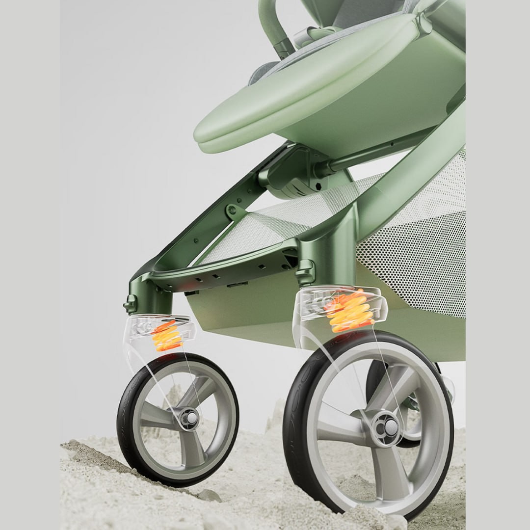 Two Rabbits Hi Stroller Can Sit Reclining Foldable Portable Children Two-way High View Baby Stroller Aurora Green