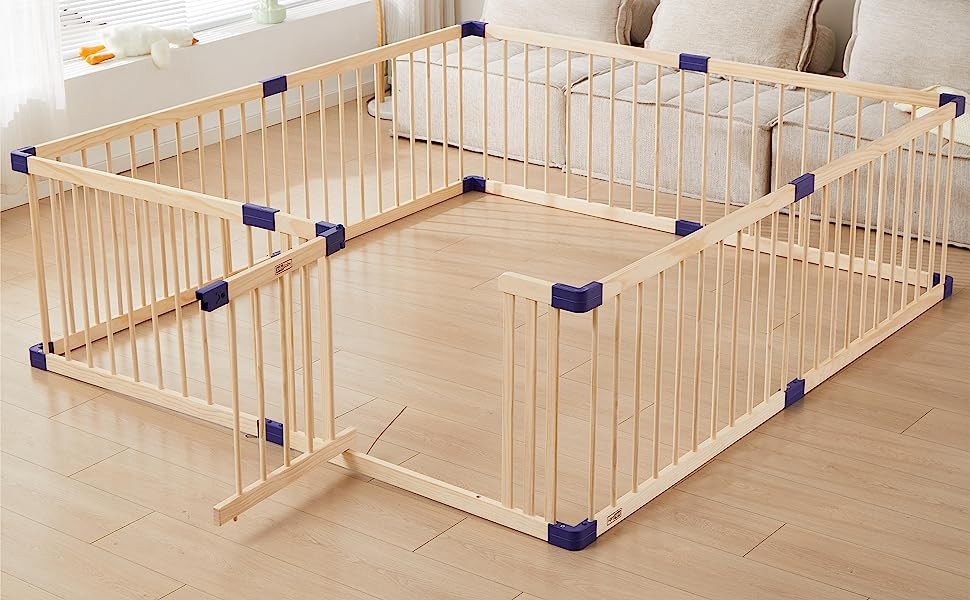 Baby Playpen Play Pen,Playpen for Babies Toddlers,Baby Play Fence Yards,Wooden Playpen Play Pen,Baby Play Area Indoor,Baby Safety Play Birth Birthday Gift(180x240x61cm)