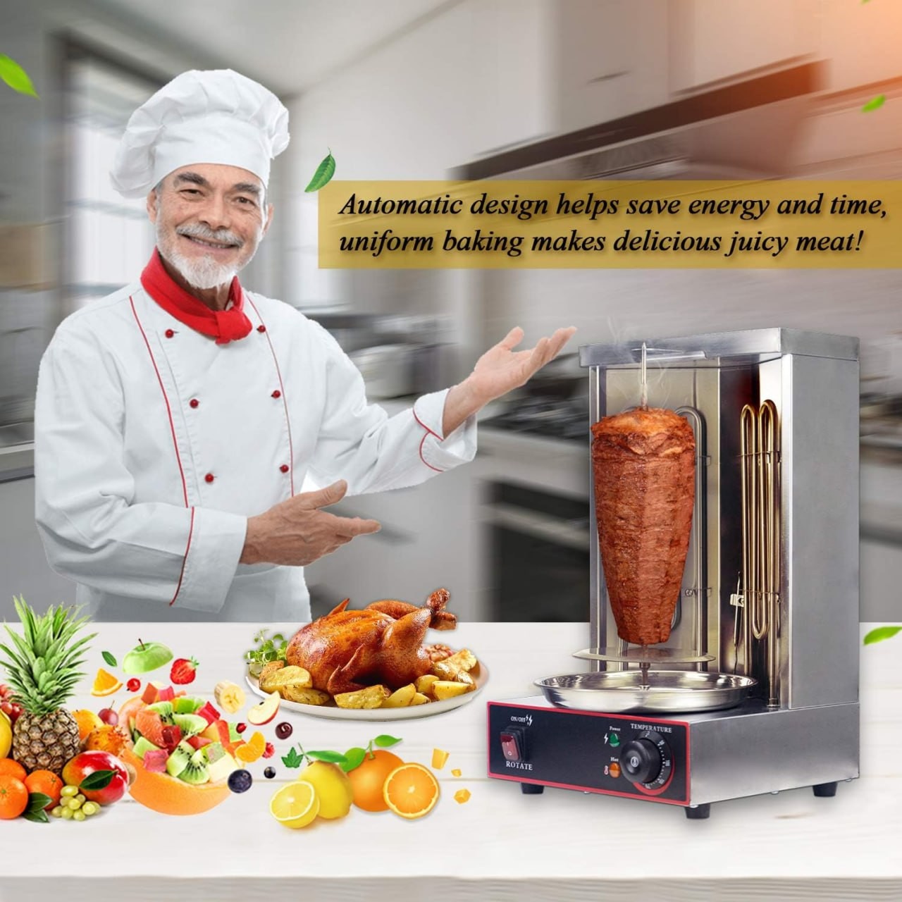 YOOYIST Electric Vertical Broiler Shawarma Doner Kebab Gyro Grill Machine with Meat Catch Pan