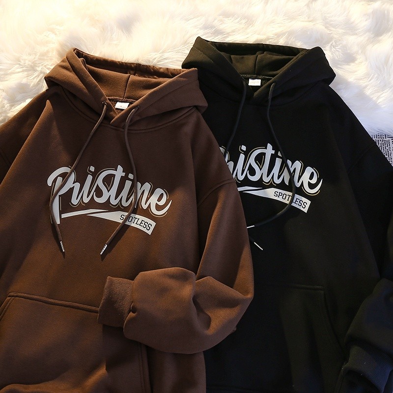 Autumn Letter Graphic Long Sleeve Plus Velvet Hoodie Men Dark Street Hip-hop Harajuku Unisex Male Hooded Jacket