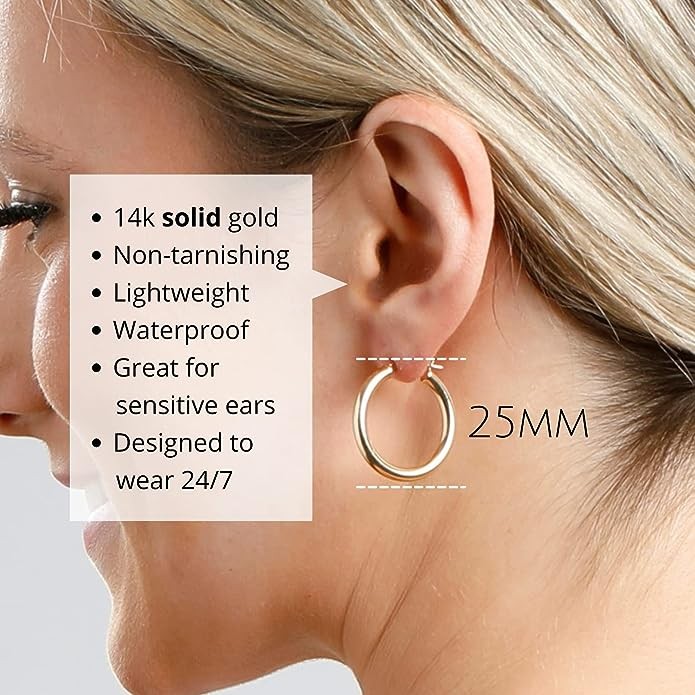 Solid 14k Gold Hoop Earrings for Women  14k Yellow Gold or White Gold Hoop Earrings  14k Real Gold Earrings with Click Tops  Small to Large (0.75, 1.2, 1 Inch) Gold Hoop Earrings by