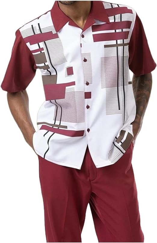 Tzsaixeh Men's 2 Pieces Floral Tracksuits Casual Hawaiian Outfits Suit Short Sleeve Shirts Long Pants Sets Beach Casual