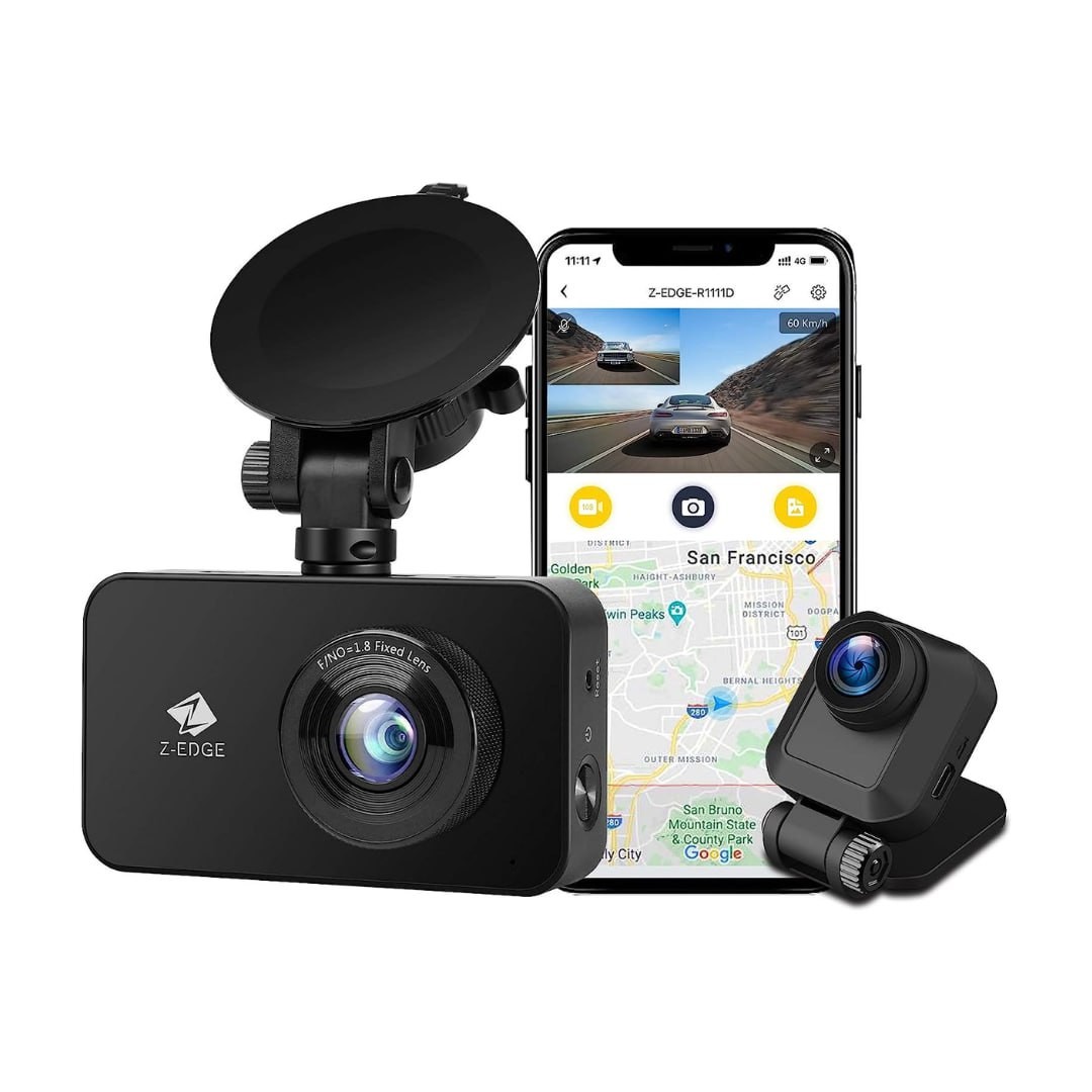 Z-Edge WiFi Dash Cam, 1920x1080P FHD, Front and Rear Dash Cam, Dual Cam, Car DVR, Night Vision, Parking Mode, G-Sensor, Loop Recording