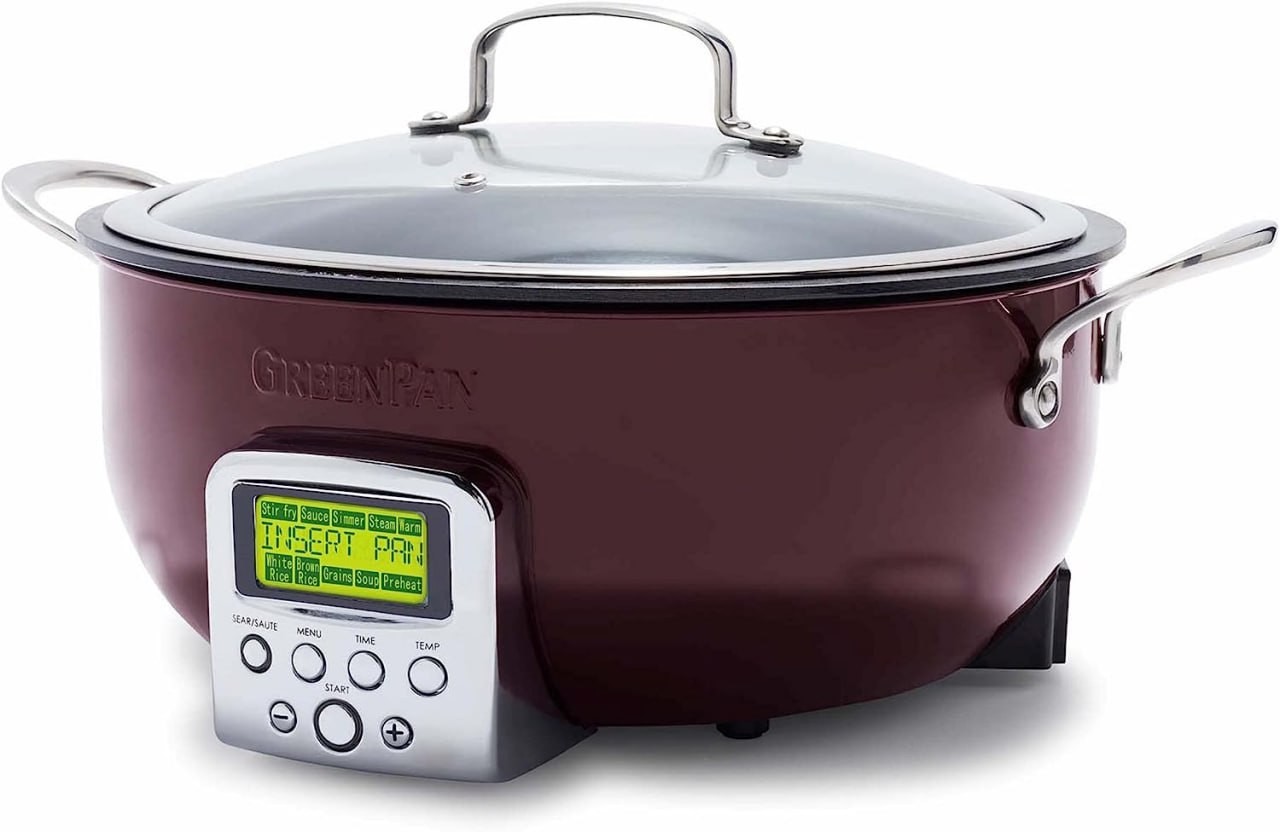 GreenPan Elite Essential Smart Electric 6QT Skillet Pot, Presets to Sear Saute Stir-Fry and Cook Rice, Healthy Ceramic Nonstick and Dishwasher Safe Parts, Easy-to-use
