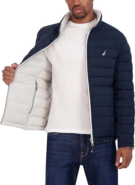 Nautica Men's Stretch Reversible Midweight Puffer Jacket, Wind and Water Resistant