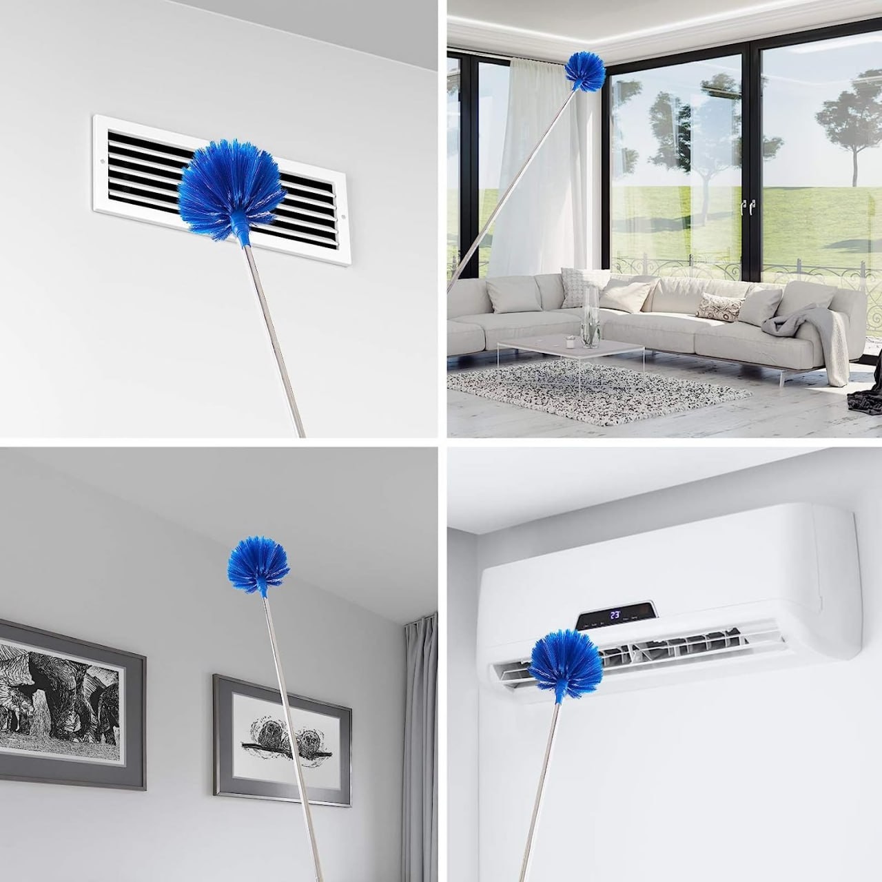 Ceiling Fan Duster with Extension Pole, Cobweb & Corner Brush Cleaning Kit w 2 Duster Heads for Cleaning,15-100 Inch Long Handle Aluminum Telescoping Pole, W