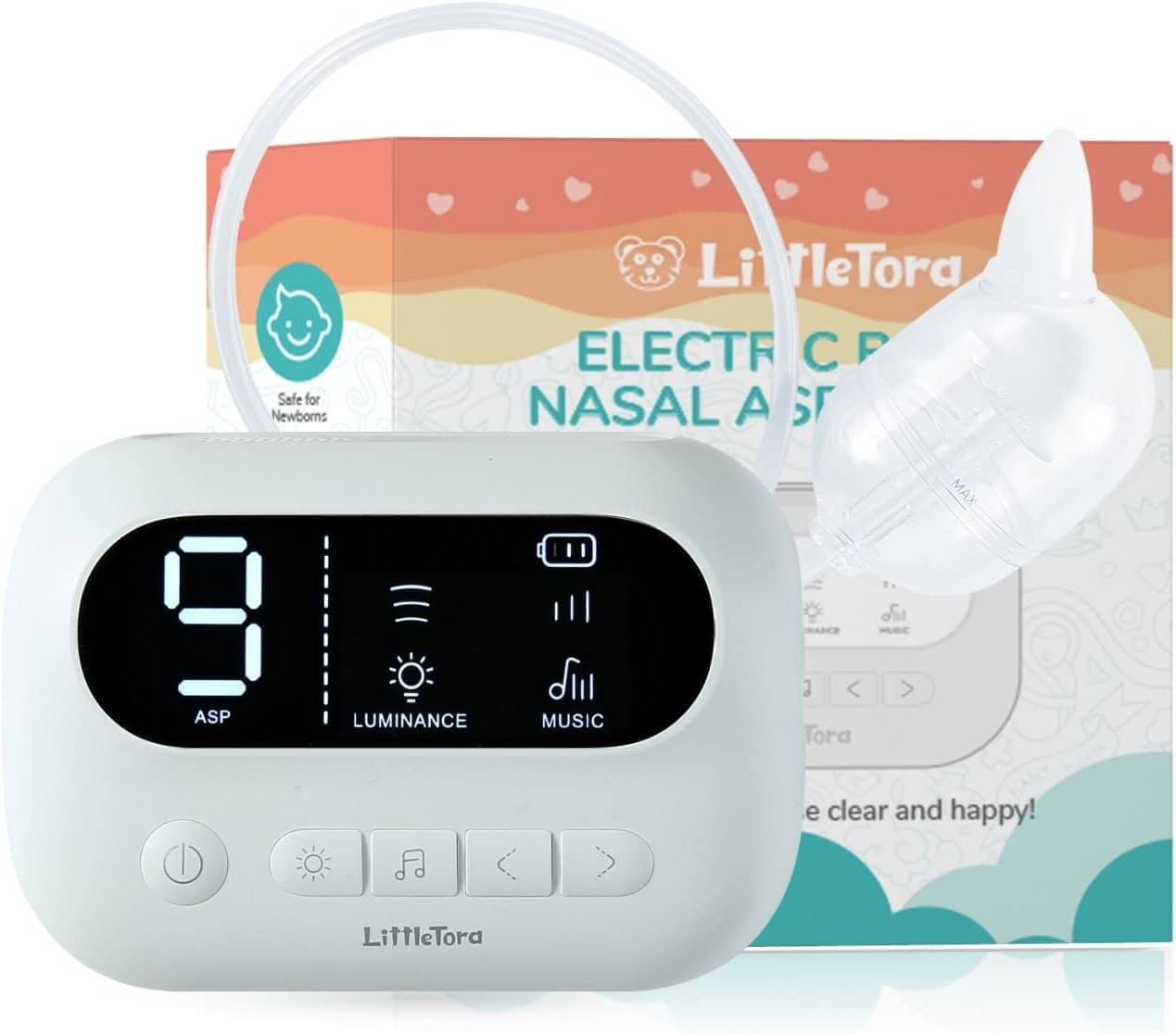 LittleTora Pro Baby Nasal Aspirator - Hospital Grade Suction with Built-in Music & Night Light - Rechargeable Nose Booger Sucker for Infants Babies Kids Toddlers - Snot Removal