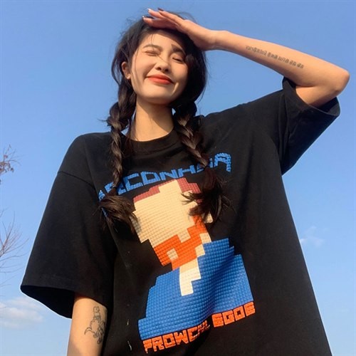 Official picture 6535 pull frame cotton foam American retro oversize green short-sleeved T-shirt for women