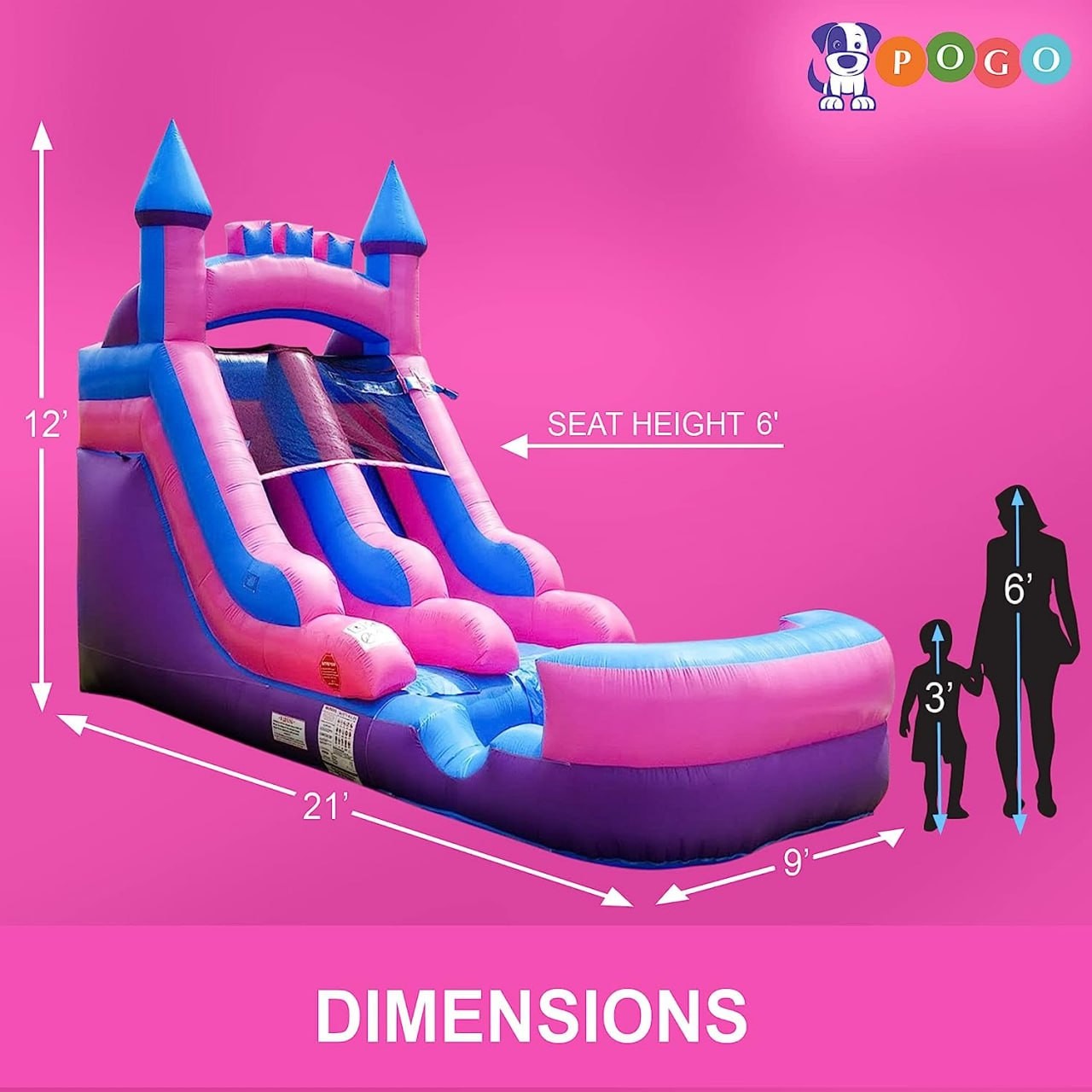 Inflatable Water Slides for Kids (Without Blower) - 21' x 9' x 12' Foot Backyard Inflatable Water Slides with Splash Pool - Pink Princess
