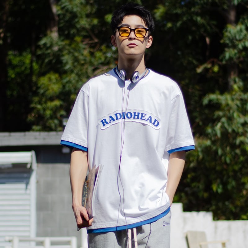 Radiohead pure cotton white t-shirt men's simple letter pattern 2023 summer new top round neck T tide brand