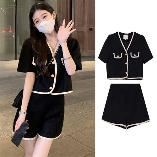 Xiaoxiangfeng short-sleeved jacket women's design sense niche summer 2023 new Xiaoxiangfeng suit two-piece set
