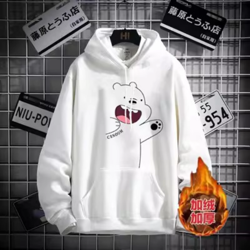 Hooded sweatshirt men's 2024 spring and autumn new plush long-sleeved t loose casual thin coat top clothes winter