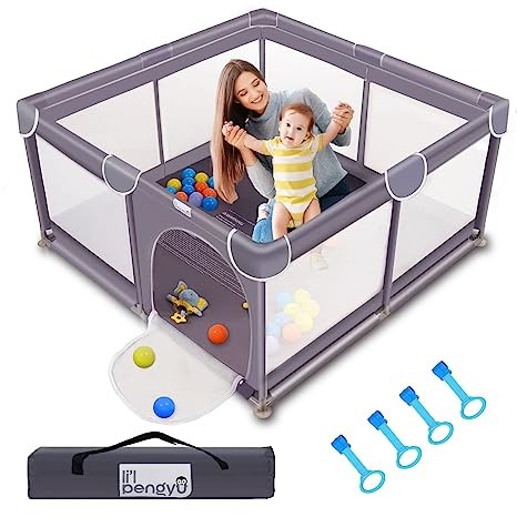 Baby Playpen for Babies and Toddlers, 50 x 50 inch Baby Play Yards, Kids Play Pen for Indoor & Outdoor, Large Baby Playpen, Portable Toddler Play Yard with Carrying Bag, Anti-Slip Base, Li'l Pen
