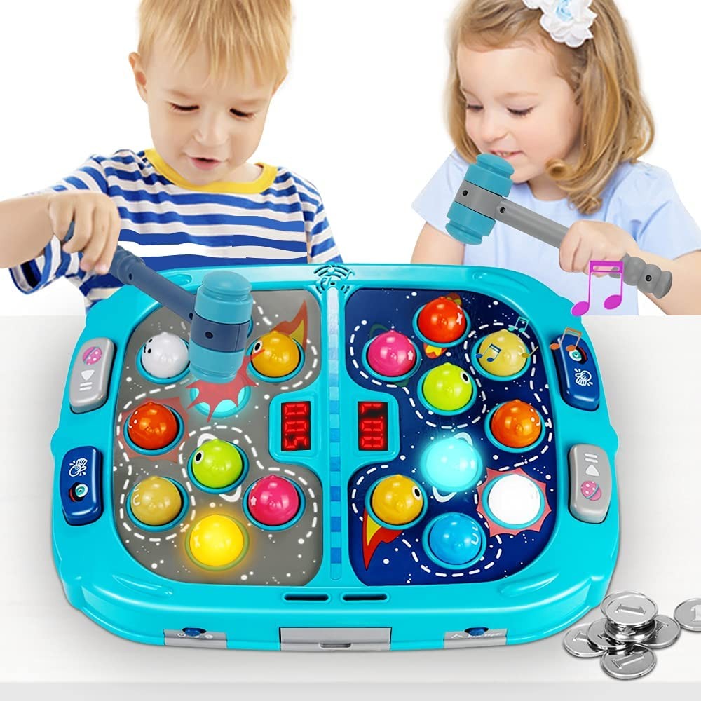 Whack A Mole Game, Toys for 3+ Year Old BoysGirls, Toddlers, Pounding Toy and Interactive Educational Toys with Sound and Light, PK Mode with 2 Hammers