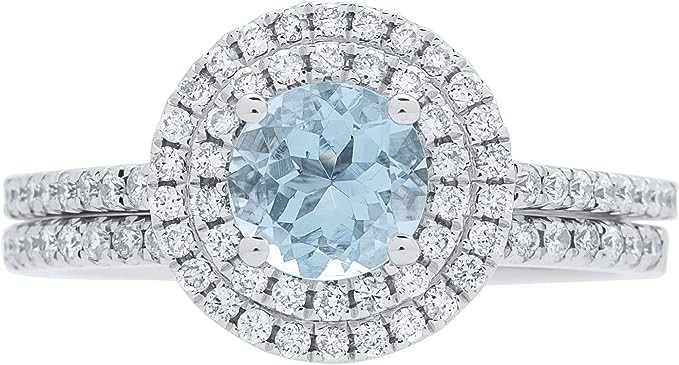 Gin and Grace 14K White Gold Genuine Aquamarine Ring with Diamonds for women  Ethically, authentically & organically sourced (Round-cut) shaped Aquamarine hand-crafted jewelry for h