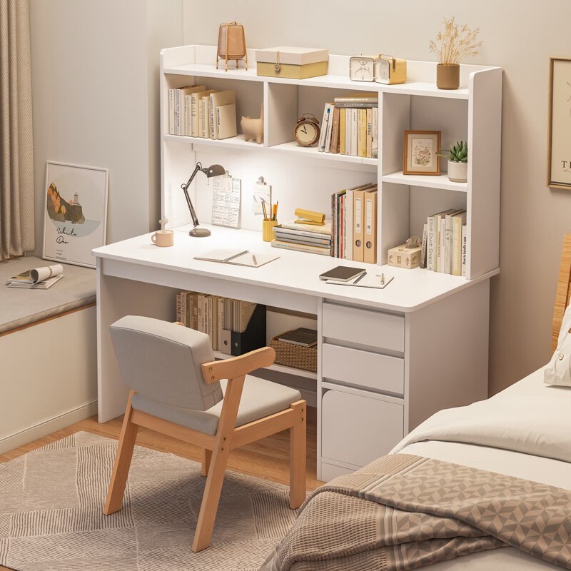 EXINHOME Study Table Desk Bookcase Bookshelf One Rental House 2024 Latest Model Computer Tabel