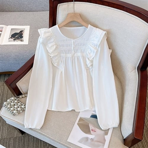 White doll shirt women's clothing autumn 2023 new French style sweet and gentle small foreign style long-sleeved shirt