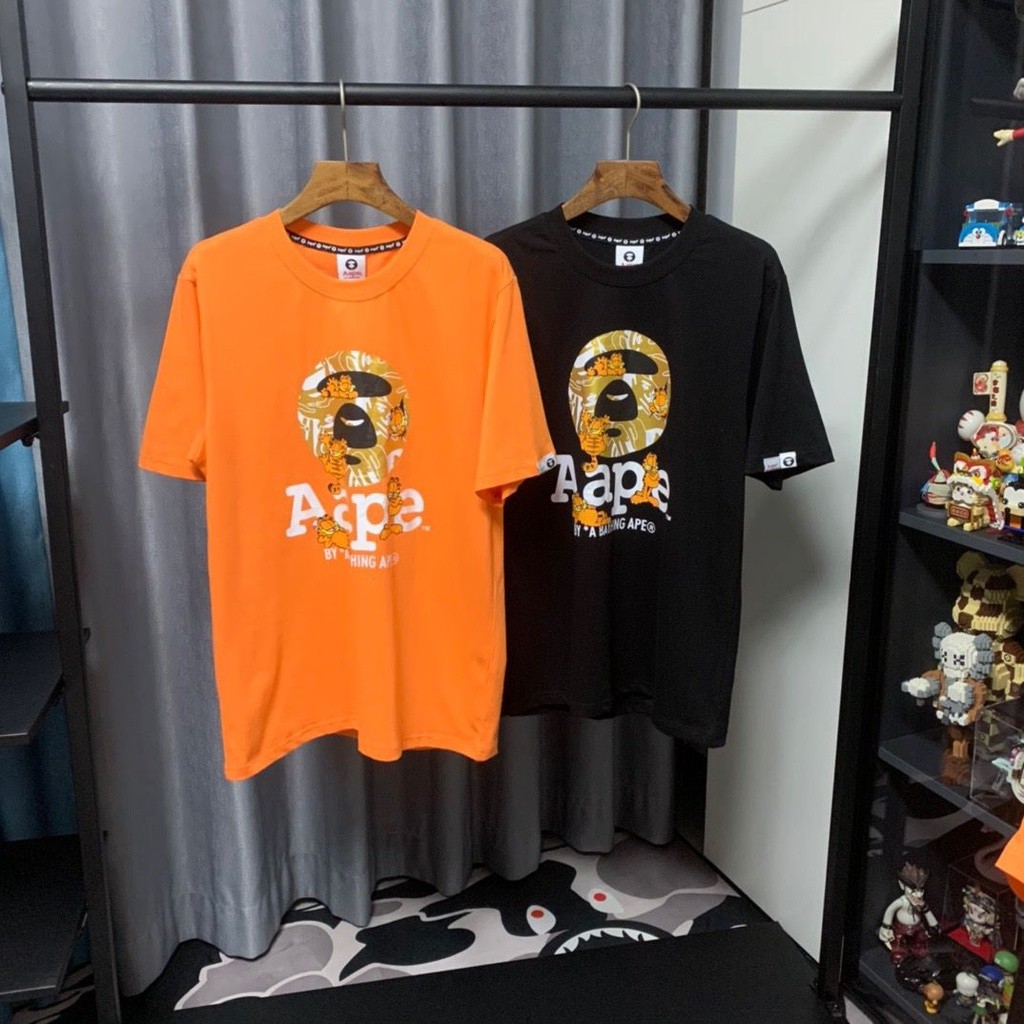 Aape summer short-sleeved ape head fashion round neck Garfield casual couple loose sports men and women T-shirt