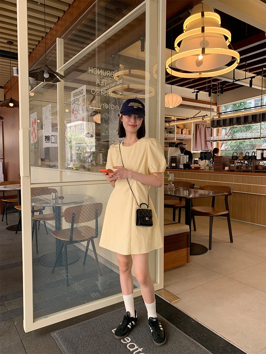 FU Thirteen Lines Women's Dress 2023 Summer New Korean Style Puff Sleeve First Love Vitality Girl Dress L2515