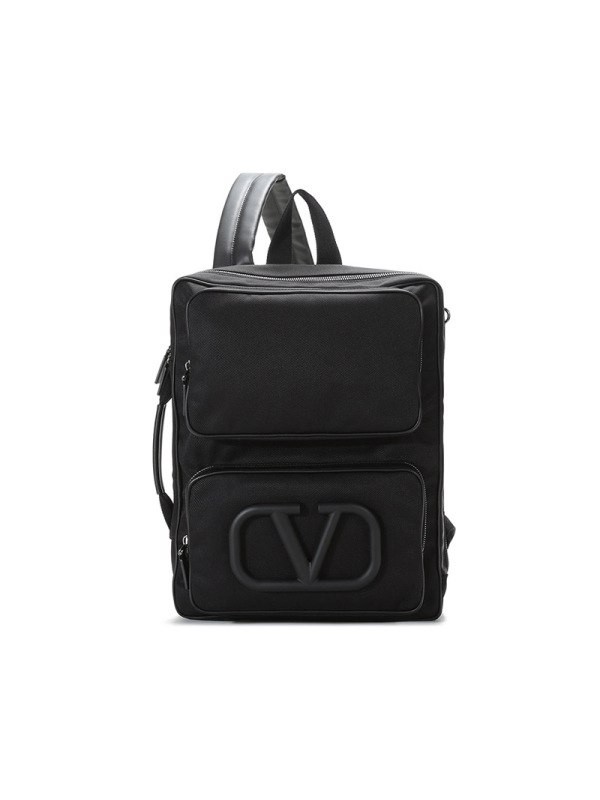 Valentino VALENTINO Men's Fabric V Logo Decorated Shoulder Messenger Bag VY2B0A53DZK 0NO-Black