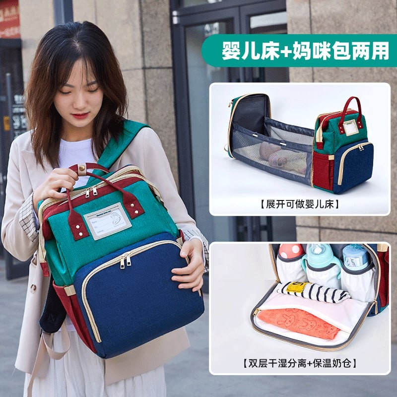 2024 new bed bag two-in-one mother and baby bag USB portable multi-functional mother bag crib mummy bag shoulders