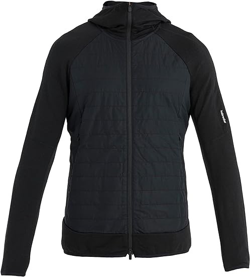 Icebreaker Merino Men's Standard Quantum Hybrid Long Sleeve Full-Zip Hooded Jacket, Black, Small
