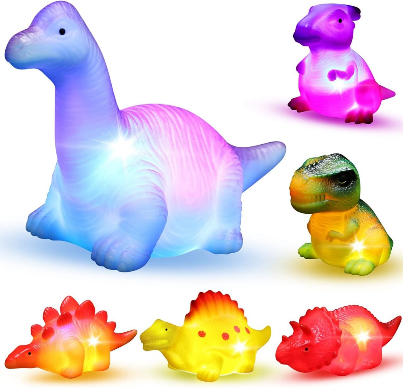 6 Packs Light-Up Floating Dinosaur Bath Toys Set, for Baby Toddler Nephew in Birthday Christmas Easter , Great Water Bathtub Shower Pool Bath Toy for Children Pres
