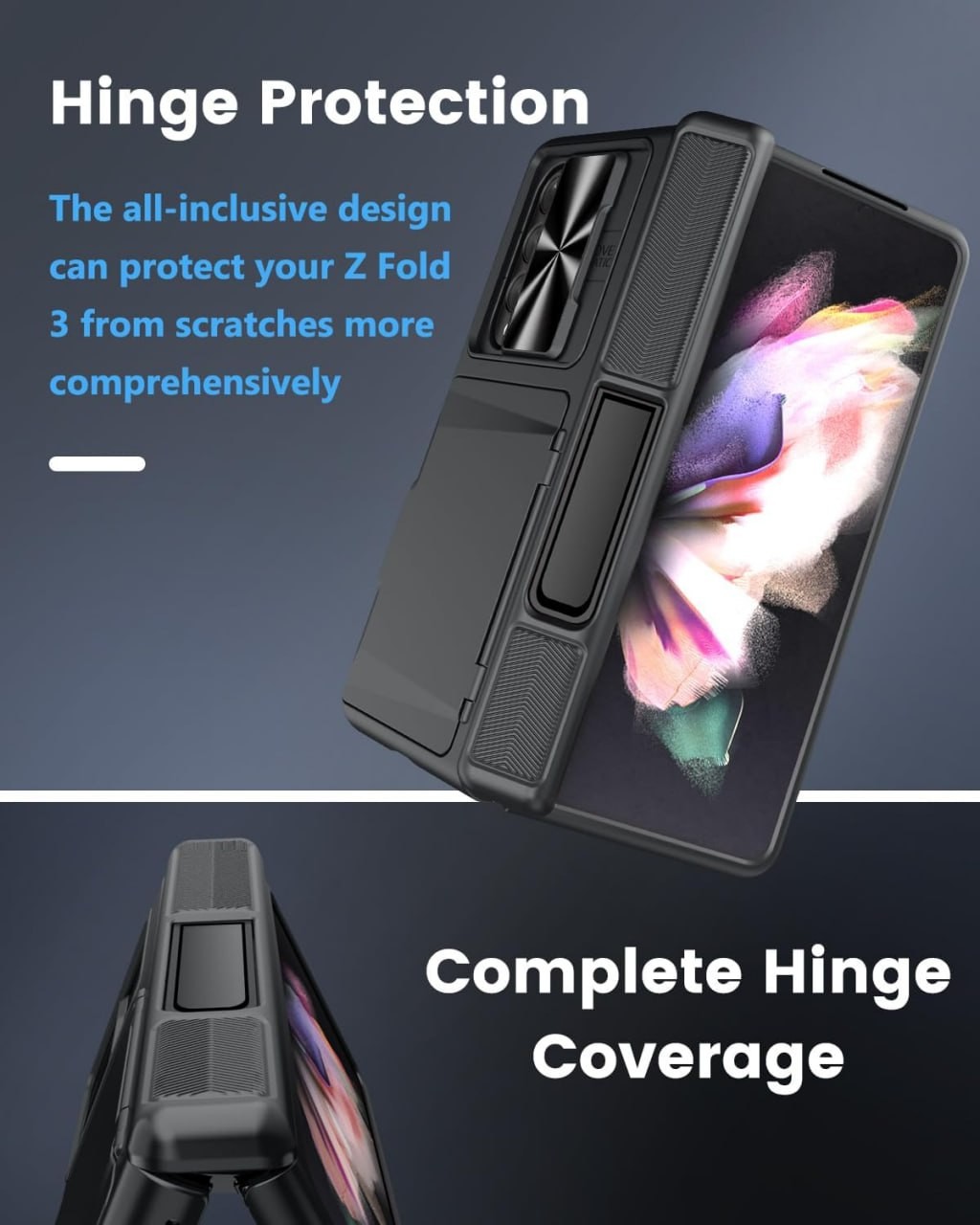 Viaotaily for Samsung Galaxy Z Fold 3 Case with Card Holder & Kickstand & Slide Camera Protection, Built-in Screen Protector & Hinge Protection, Durable Shoc