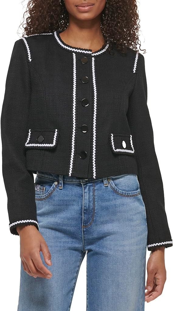 Karl Lagerfeld Paris Women's Tweed Long Sleeve Everyday Fashion Sport Jacket