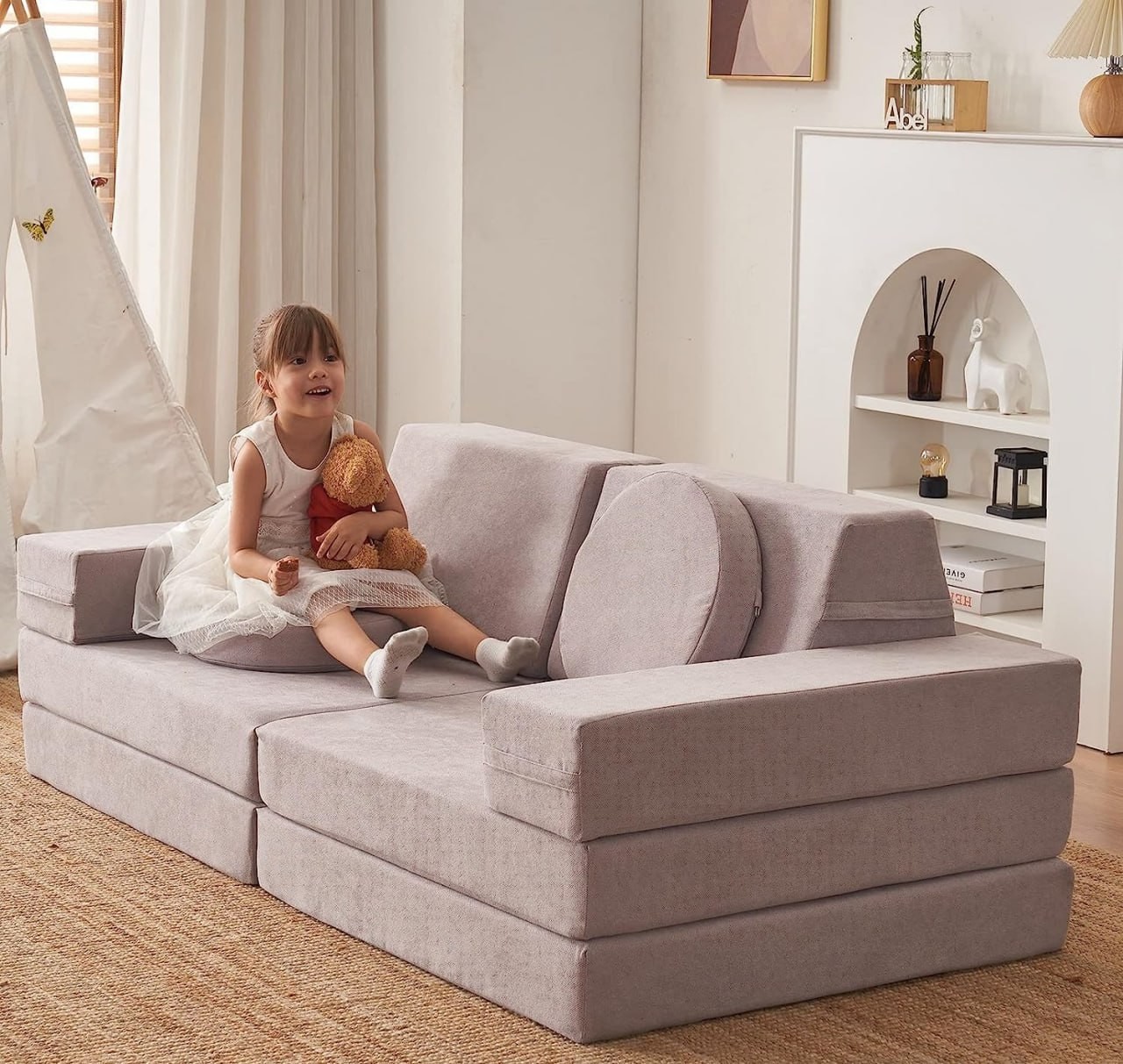 jela Kids Couch 10PCS Luxury, Floor Couch Floor Sofa Modular Furniture for Adults, Playhouse Play Set for Toddlers Babies,Modular Foam Play Couch Indoor Outdoor,Modular S