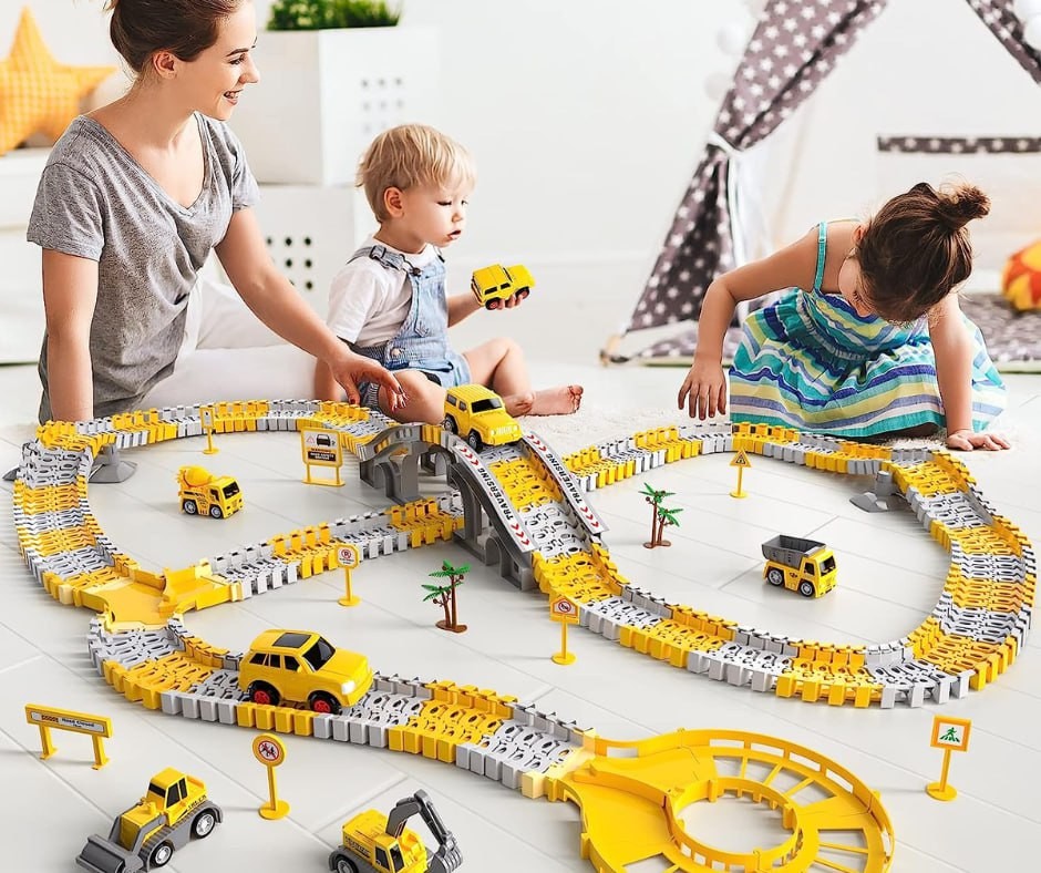 iHaHa 236 PCS Construction Toys Race Tracks for Boys Kids Toys, 6 PCS Construction Car and Flexible Track Playset Create A Engineering Road for 3 4 5 6 Year Old Boys Girls Toys