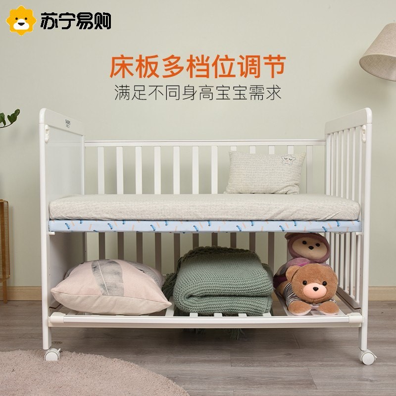 Small master solid wood crib splicing adjustable height movable multifunctional cradle baby bed children's bed