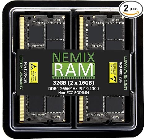 32GB (2x16GB) DDR4-2666MHz PC4-21300 1.2V SODIMM Laptop Memory by NEMIX RAM